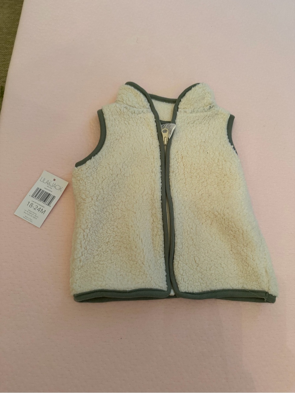 Lullababy Cream Sherpa Vest with Olive Trim - Kids